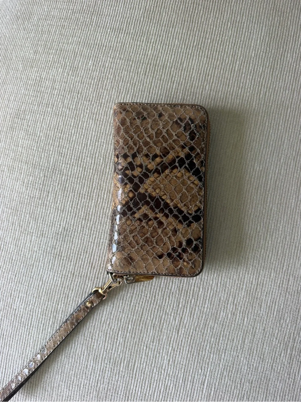 Michael Kors Brown Snake-Print Leather Wristlet Wallet